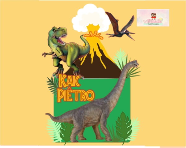 Arquivo de corte Topo de Bolo Dinossauro com Vulcão em camad