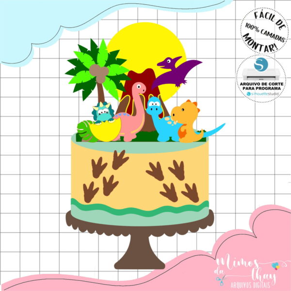 Arquivo de Corte: Topo de Bolo Dinossauro Cute 032