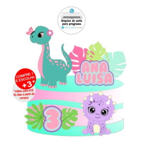 Arquivo de Corte Topo de Bolo Dinossauro cute menina