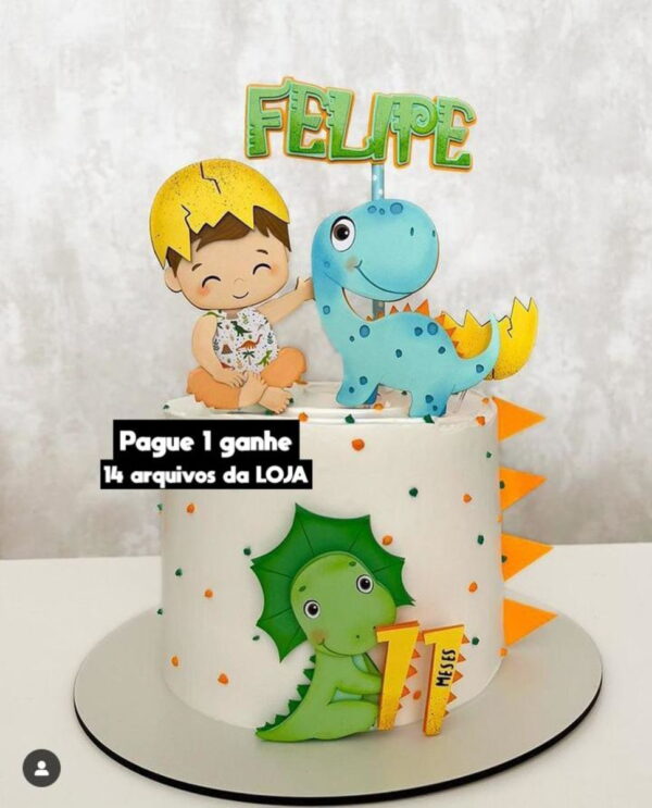 Arquivo de Corte- Topo de Bolo Dinossauro Cute