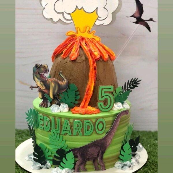 Arquivo de corte Topo de bolo Dinossauro e Vulcão