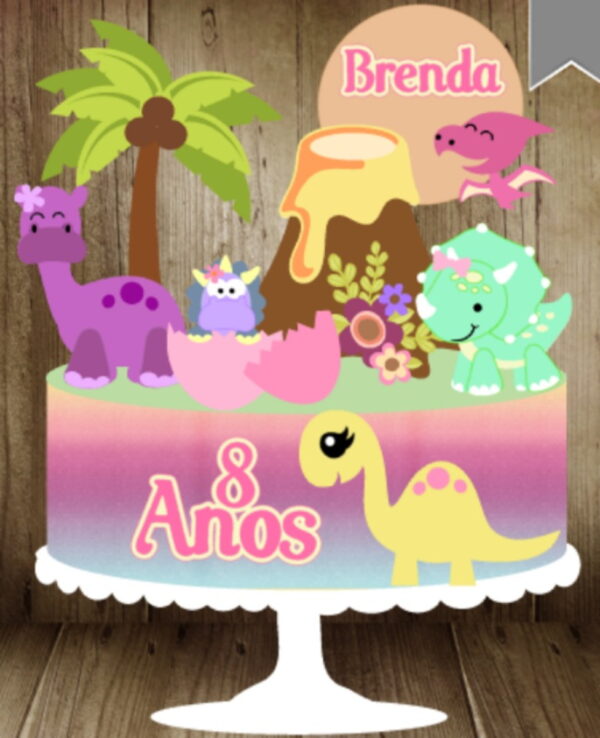 Arquivo de Corte Topo de Bolo Dinossauro Menina Baby *Studio - Imagem 2