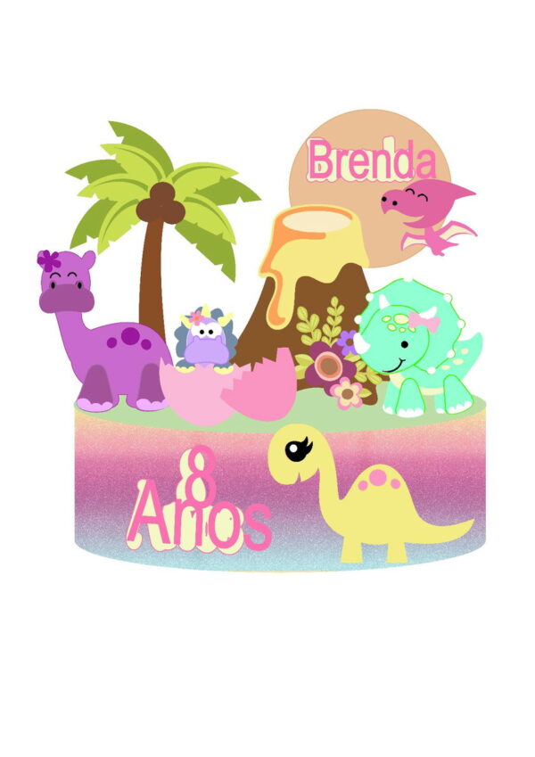 Arquivo de Corte Topo de Bolo Dinossauro Menina Baby *Studio