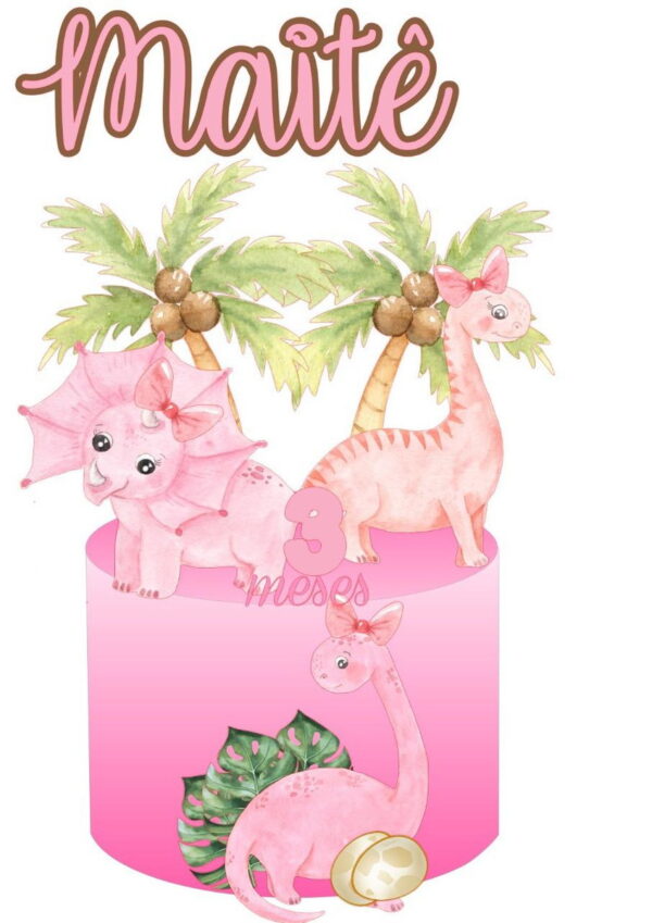 ARQUIVO DE CORTE TOPO DE BOLO Dinossauro rosa - Image 2