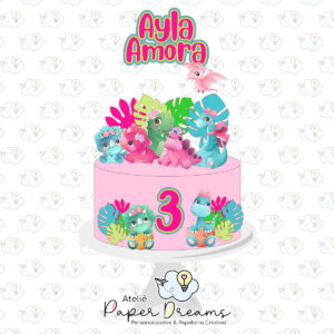 Arquivo de Corte Topo de Bolo - Dinossauro Rosa/menina
