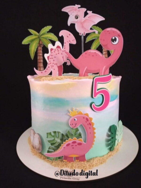 Arquivo de corte Topo de Bolo Dinossauro Rosa STUDIO