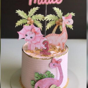 ARQUIVO DE CORTE TOPO DE BOLO Dinossauro rosa