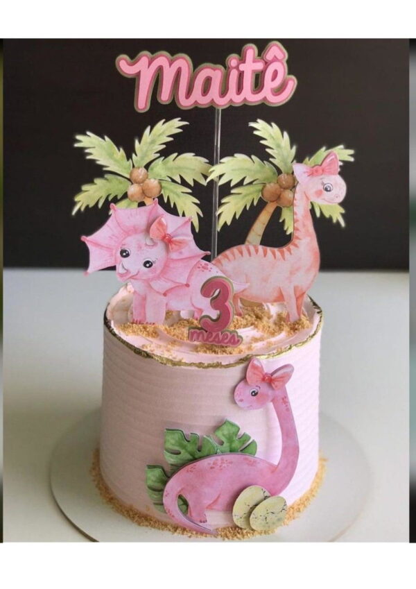 ARQUIVO DE CORTE TOPO DE BOLO Dinossauro rosa