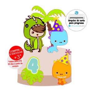 Arquivo de Corte Topo de Bolo Dinossauros Festa