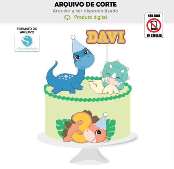 Arquivo de Corte Topo de Bolo Dinossauros - Formato Studio