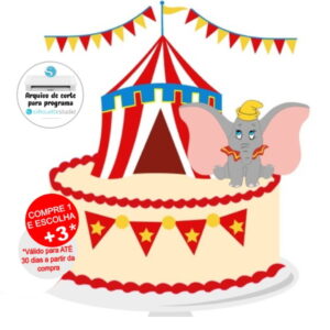 Arquivo de Corte Topo de Bolo Dumbo - Elefante - Circo