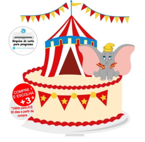 Arquivo de Corte Topo de Bolo Dumbo - Elefante - Circo