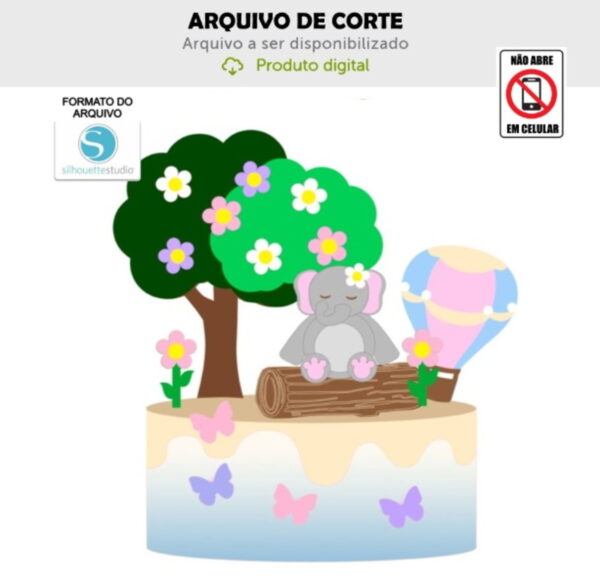 Arquivo de Corte Topo de Bolo Elefante Balão