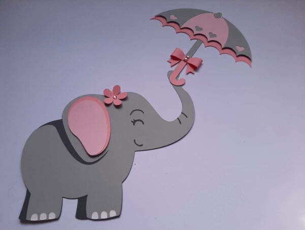 Arquivo de Corte Topo de Bolo Elefante com Guarda Chuva