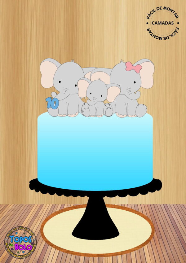 Arquivo de Corte Topo de Bolo Família Elefante