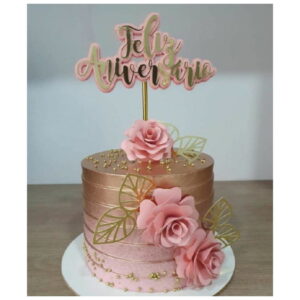 Arquivo de Corte Topo de Bolo Feliz Aniversário com Flores