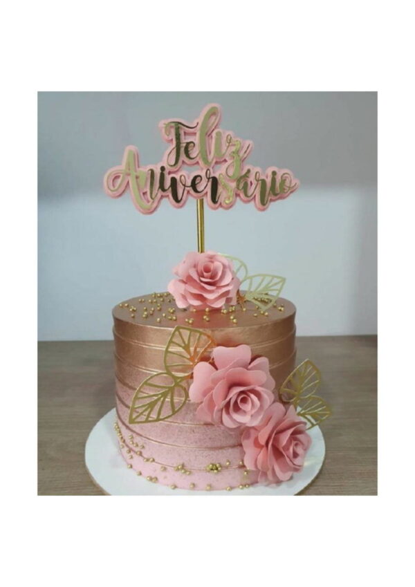 Arquivo de Corte Topo de Bolo Feliz Aniversário com Flores