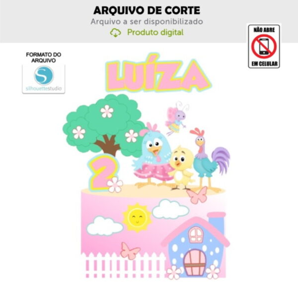 Arquivo de Corte Topo de Bolo Galinha Pintadinha Rosa