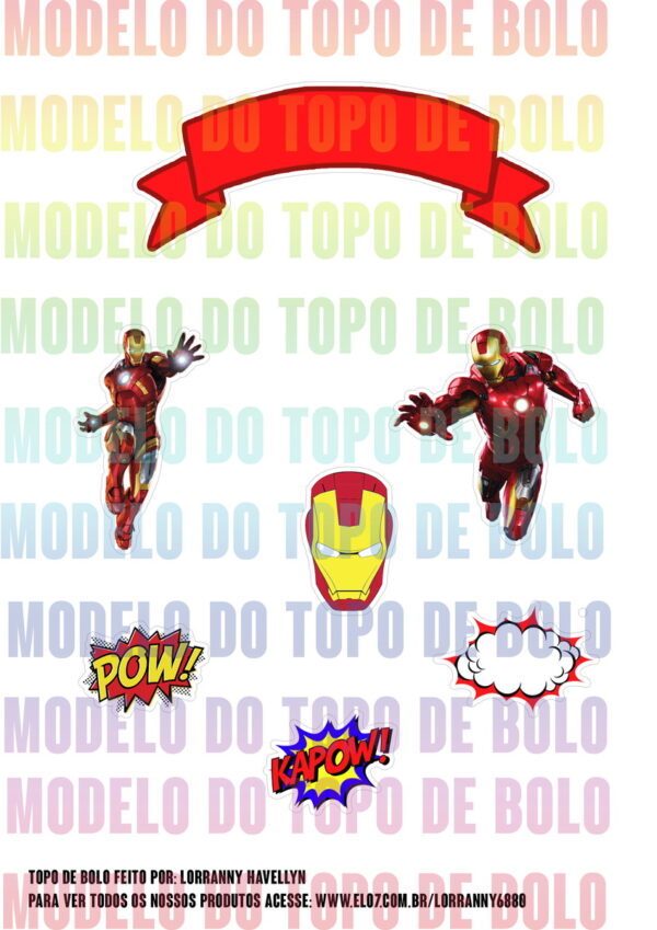 Arquivo de corte topo de bolo Homem de Ferro #1 PDF/JPG - Imagem 2