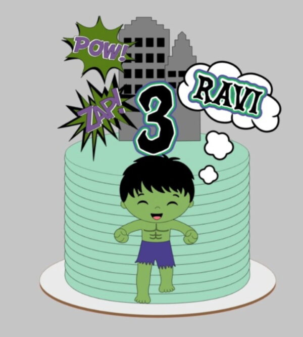 Arquivo de Corte Topo de Bolo Hulk Cute em Camadas