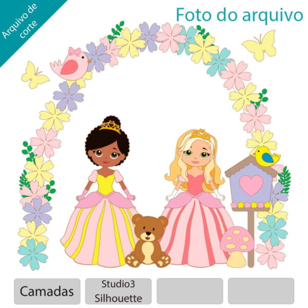 ARQUIVO Topo de bolo Jardim encantado princesa + 1 tema