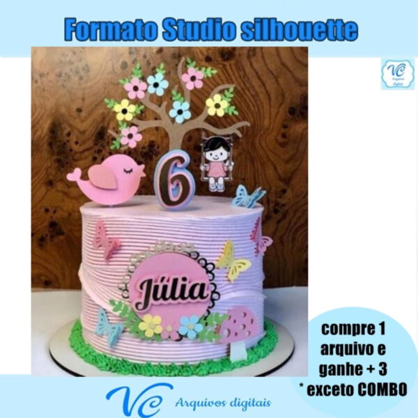 Arquivo De Corte Topo De Bolo Jardim/menina No Balanço -274