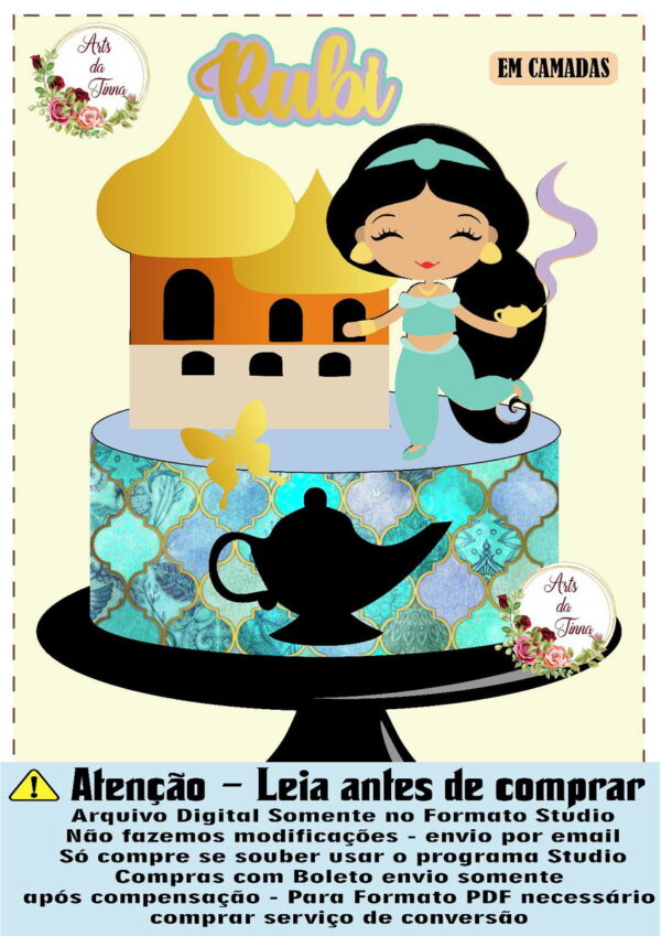 ARQUIVO DE CORTE - TOPO DE BOLO JASMINE PRINCESA 019