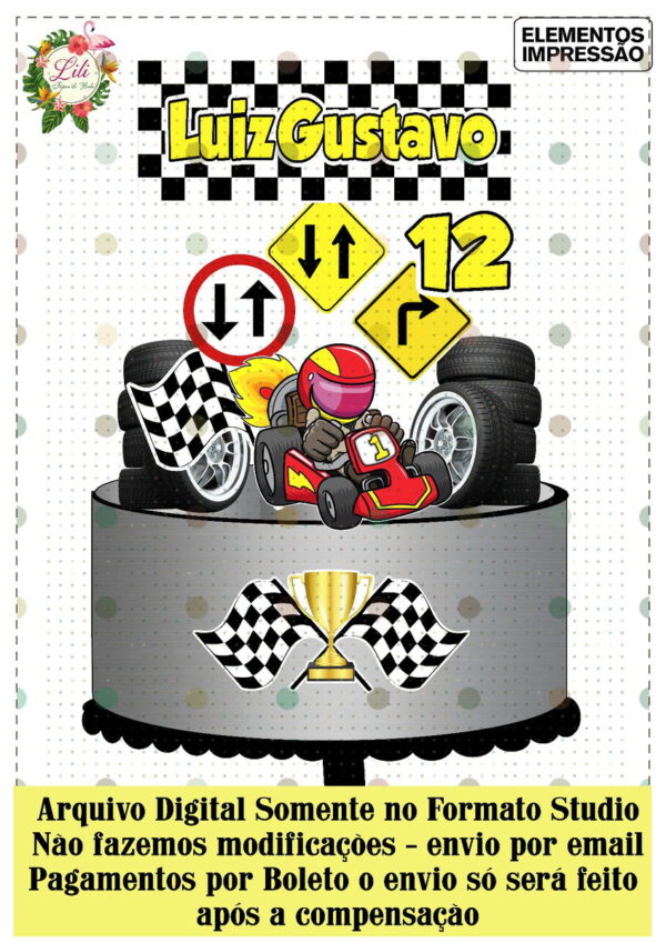 Arquivo de Corte - Topo de Bolo Kart Corrida Carros Ref 379