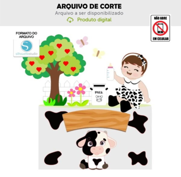 Arquivo de Corte Topo de Bolo Menina e Vaquinha