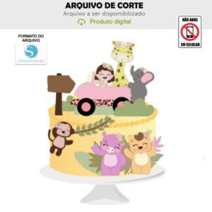 Arquivo de Corte Topo de Bolo Menina Safari Carro