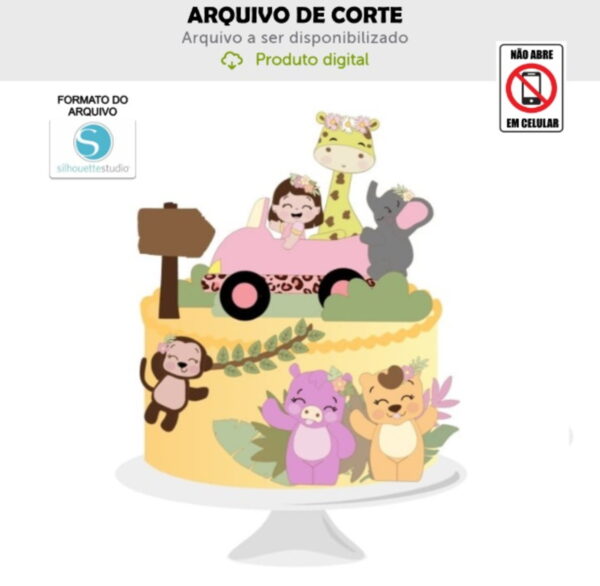 Arquivo de Corte Topo de Bolo Menina Safari Carro