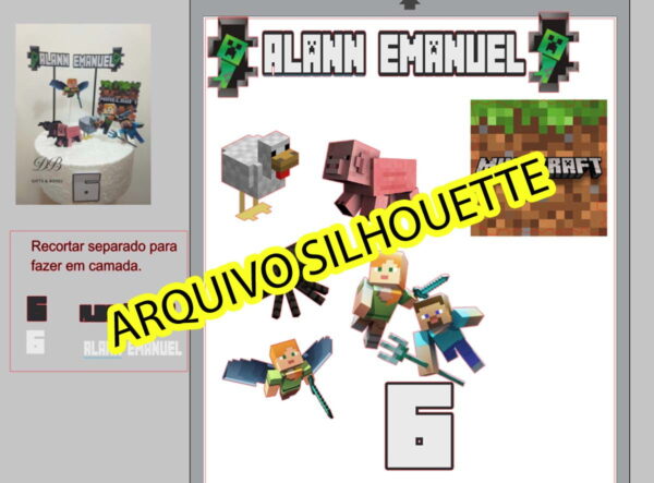 COMBO + Arquivo de Corte - Topo de Bolo Minecraft - Imagem 2