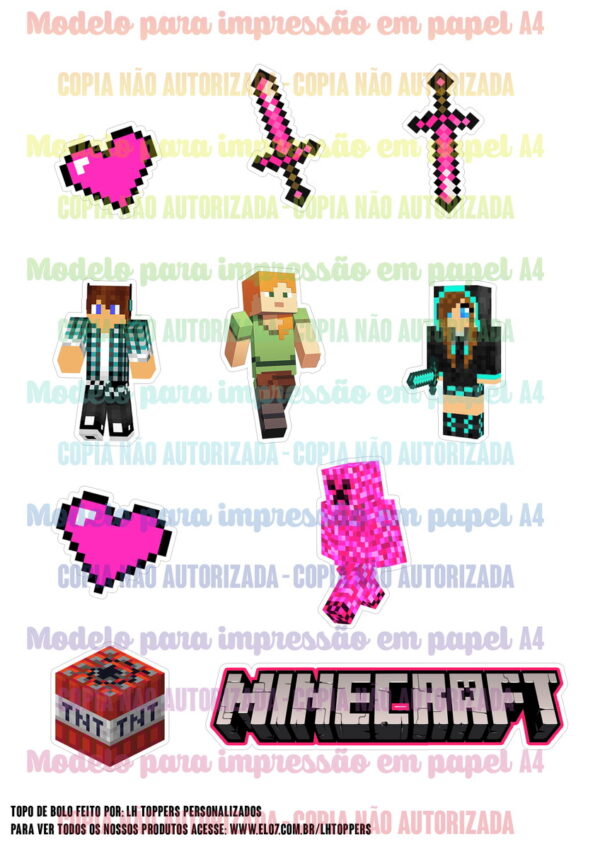 Arquivo Digital Topo de Bolo Minecraft Menina #1 Pdf/jpg - Imagem 2
