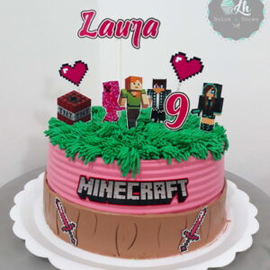 Arquivo Digital Topo de Bolo Minecraft Menina #1 Pdf/jpg