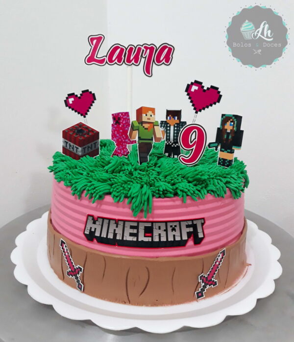 Arquivo Digital Topo de Bolo Minecraft Menina #1 Pdf/jpg