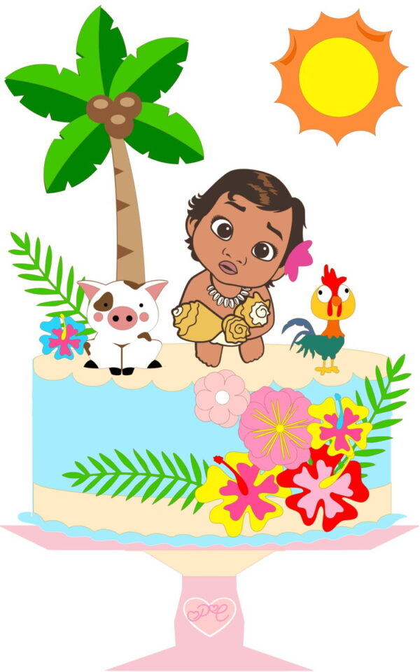 KIT C/ 5 ARQUIVO DE CORTE: TOPO DE BOLO MOANA BABY 001