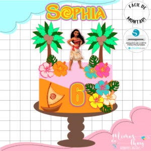 Arquivo de Corte: Topo de Bolo Moana com Flores 007