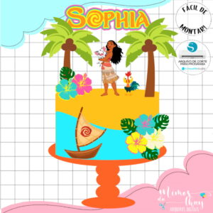 Arquivo de Corte: Topo de Bolo Moana com Flores 008