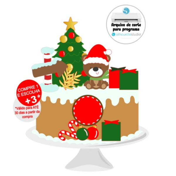 Arquivo de Corte Topo de Bolo Natal Ursinho