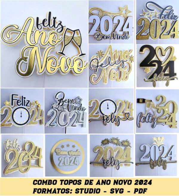 Arquivo de Corte: 14 Topos de Bolo Ano Novo - 2024