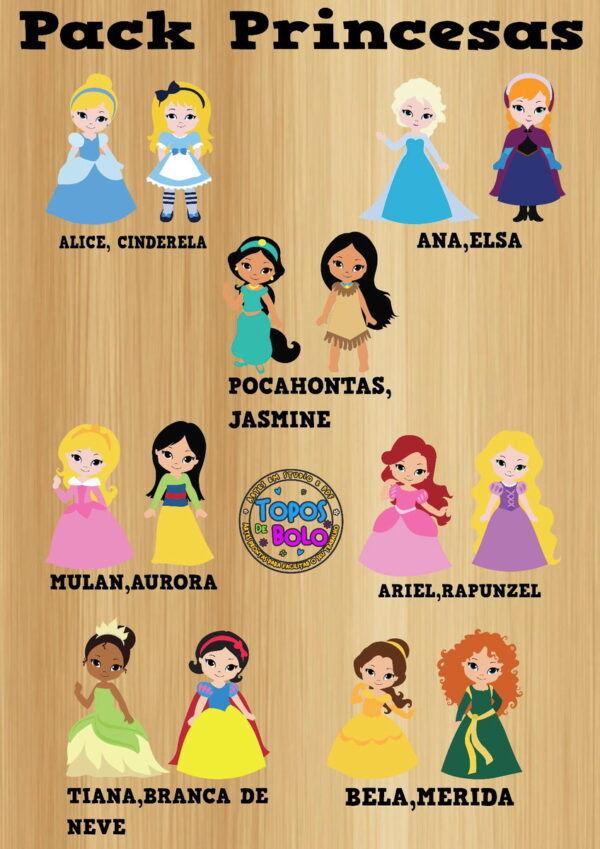 Arquivo de Corte Topo de Bolo Pack Princesas