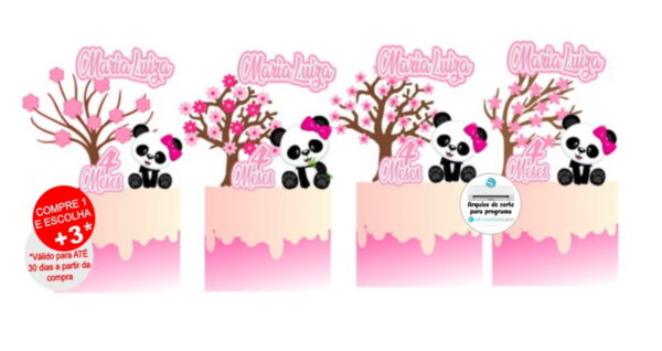 Arquivo de Corte Topo de Bolo Panda Rosa Menina