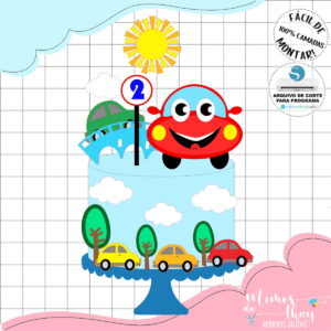 Arquivo de Corte: Topo de Bolo Pista de Carros Cute 008