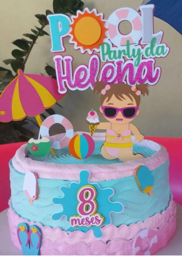 Arquivo de Corte Topo de Bolo Pool Party Bebe Menina
