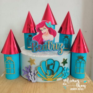 Arquivo de Corte: Topo de Bolo Princesa Ariel Castelo 3d 013
