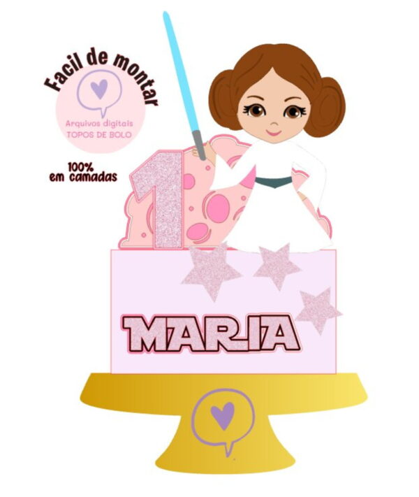 Arquivo de Corte Topo de Bolo Princesa Leia 1