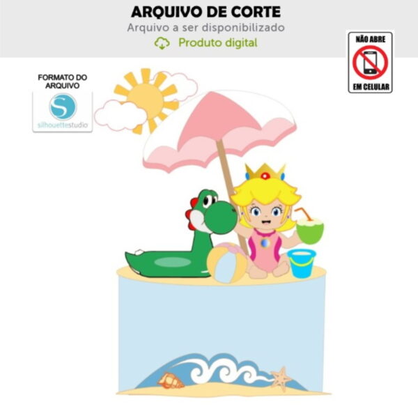 Arquivo de Corte Topo de Bolo Princesa Peach Praia