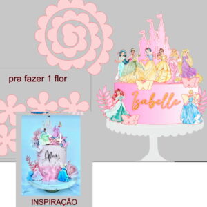 Arquivo de Corte Topo de Bolo Princesas Aquarela + Brinde