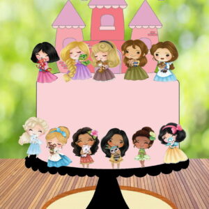 Arquivo de Corte Topo de Bolo Princesas Baby Cute Aquarela