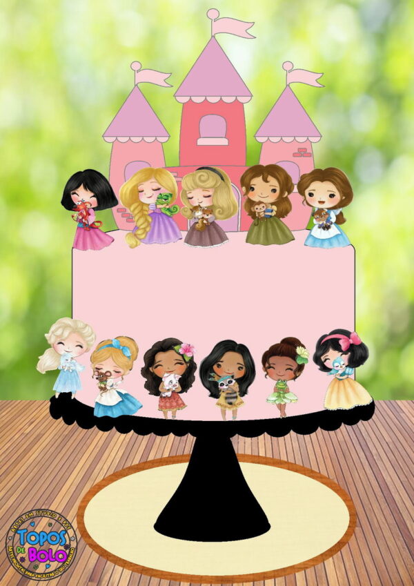 Arquivo de Corte Topo de Bolo Princesas Baby Cute Aquarela